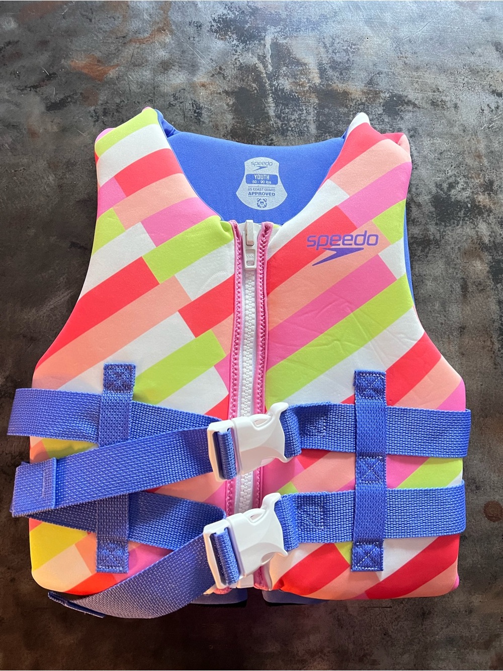 Speedo Kids Neon Diagonal Stripe Swim Life Jacket - Pink, Green, Blue 50-90 lbs